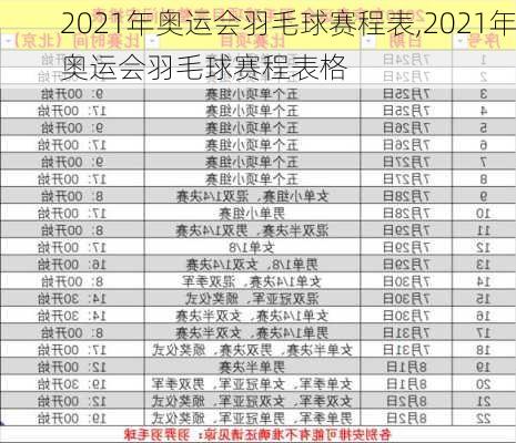 2021年奥运会羽毛球赛程表,2021年奥运会羽毛球赛程表格