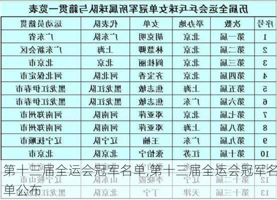 第十三届全运会冠军名单,第十三届全运会冠军名单公布