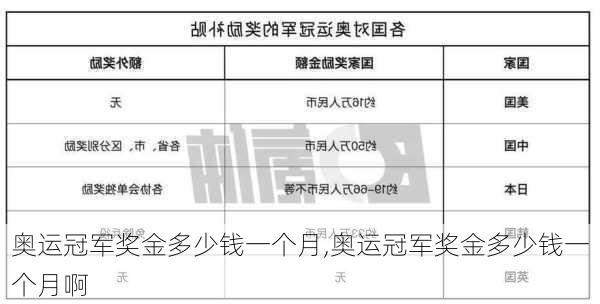 奥运冠军奖金多少钱一个月,奥运冠军奖金多少钱一个月啊