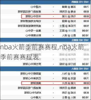 nba火箭季前赛赛程,nba火箭季前赛赛程表