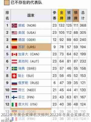 2022年冬奥会奖牌名次排列,2022年冬奥会奖牌名次排列表