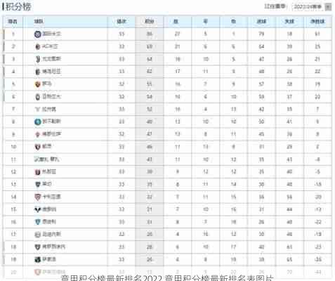 意甲积分榜最新排名2022,意甲积分榜最新排名表图片